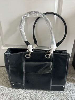Never used Classic Black Tote Bag with Contrast Stitching